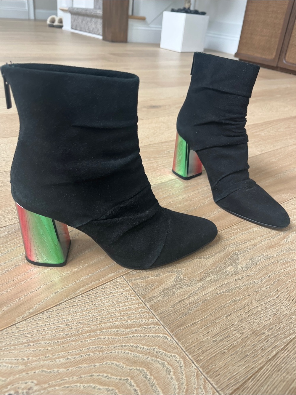 Zara black fabric zipper booties
